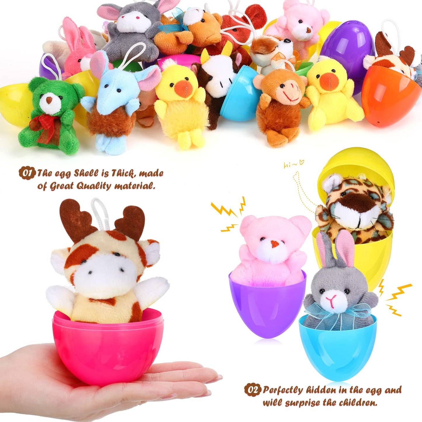 Civaner 30 Pcs Prefilled Easter Eggs Of Mini Stuffed Animal Plush Toys For Easter Egg Hunt, Theme Party, Goodie Bag Fillers, Car