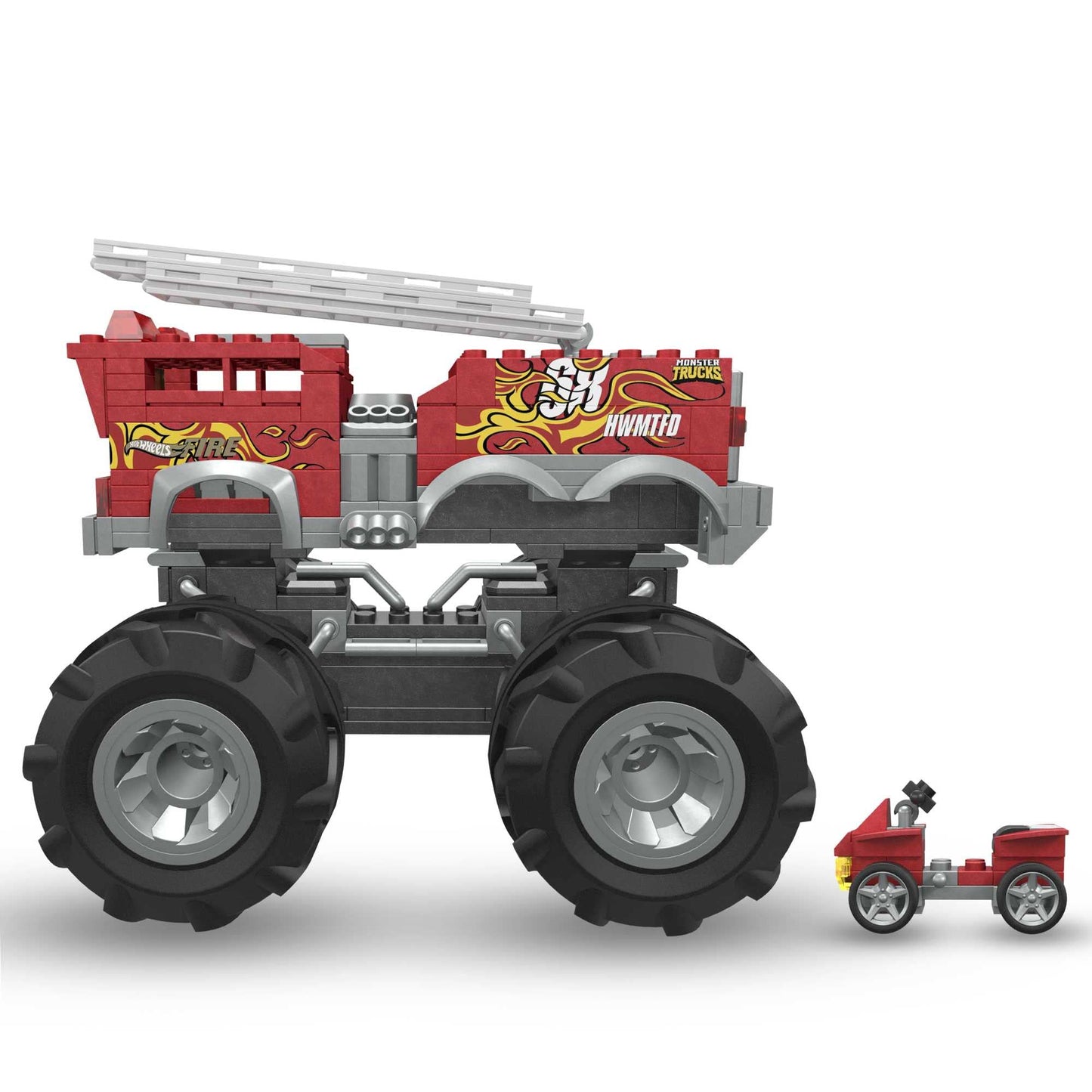 Mega Hot Wheels Monster Trucks Toy Car Building Set, Hw 5-Alaram Fire Truck With 284 Pieces, 1 Micro Action Figure Driver, Red, Kids Age 5+ Years