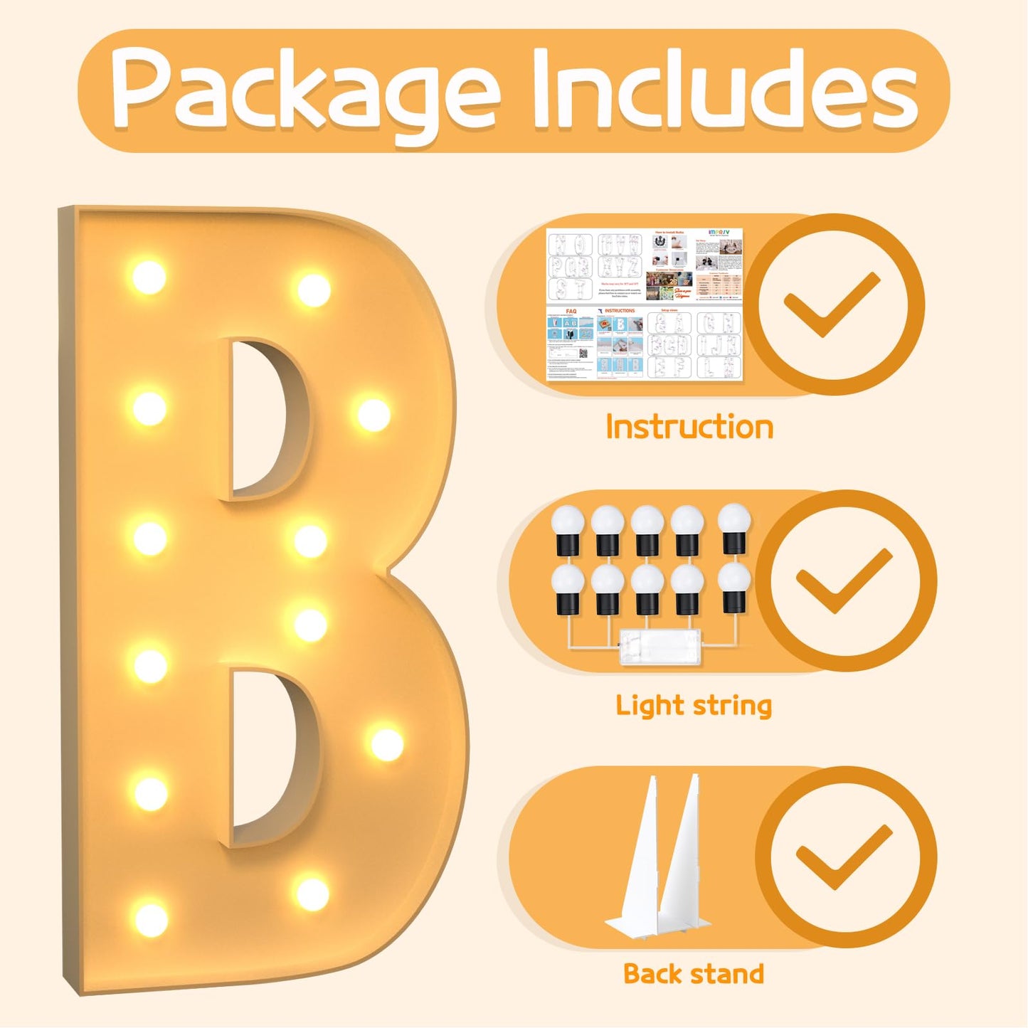 Imprsv 4Ft Marquee Light Up Letters B, Large Light Up Letters For Baby Shower Anniversary Weeding Room Decor, Big Letters For Pa