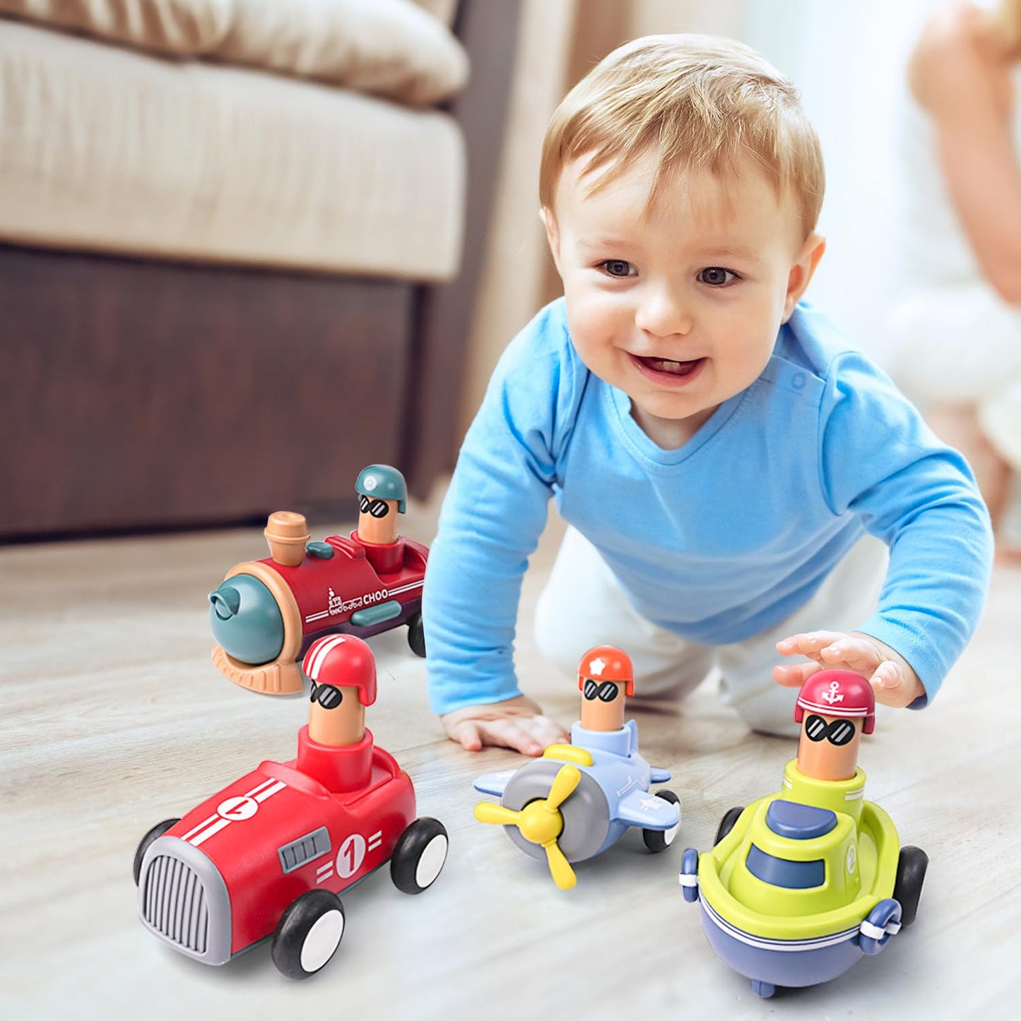 LiKee Toy Cars for Toddlers 1 2 3 4 Years Old Boy Girl, 4 Pcs Pull Back Cars for 18+ Months Baby Infant Gift, Kids Trucks Push a