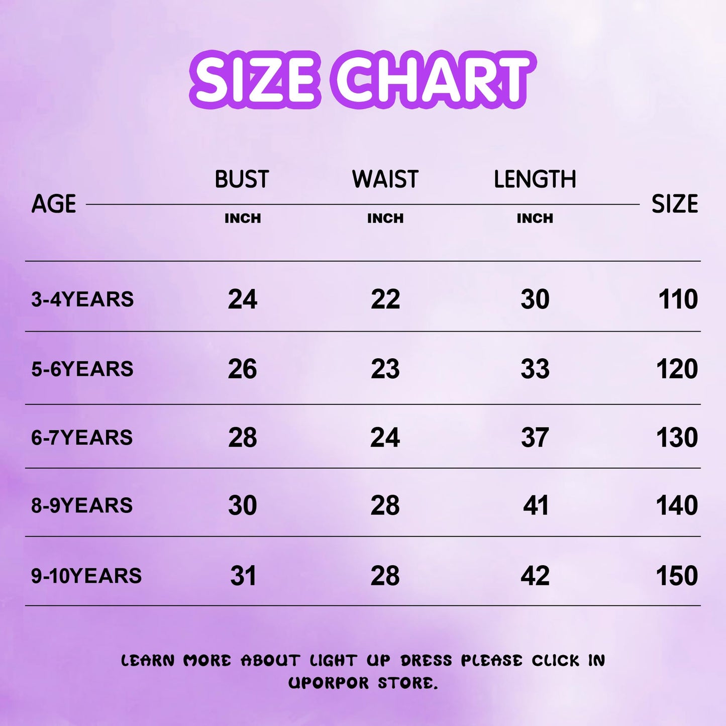 UPORPOR Light Up Purple Princess Dress Costumes for Girls Kids Toddler Halloween Christmas Birthday Party Dress Up Clothes Outfit 150