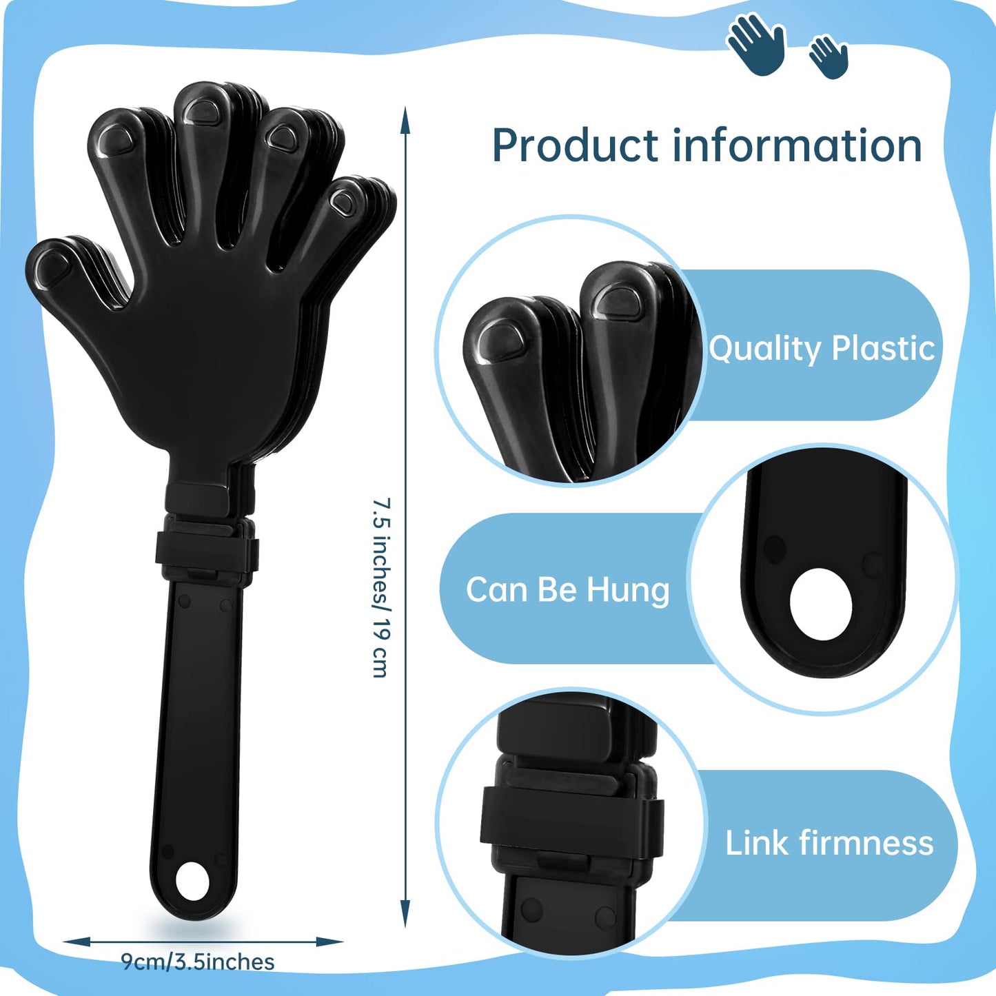 Zcysrlqin 24 Pieces Black Hand Clappers 7.5 Inch Clappers Noisemakers Noise Makers Party Favors Plastic Party Clapper For Sporti