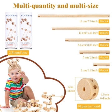 Zhanmai 2 Sets 120 Pieces Wooden Building Blocks Toys Kids Wooden Toys Educational Natural Wood Toys Learning Wooden Blocks Diff
