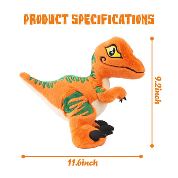 TCBunny 12" Velociraptor Plush Toy - Orange, Soft Polyester Stuffed Animal, Ideal Gift for Kids, Boys & Girls, Birthday & Holidays