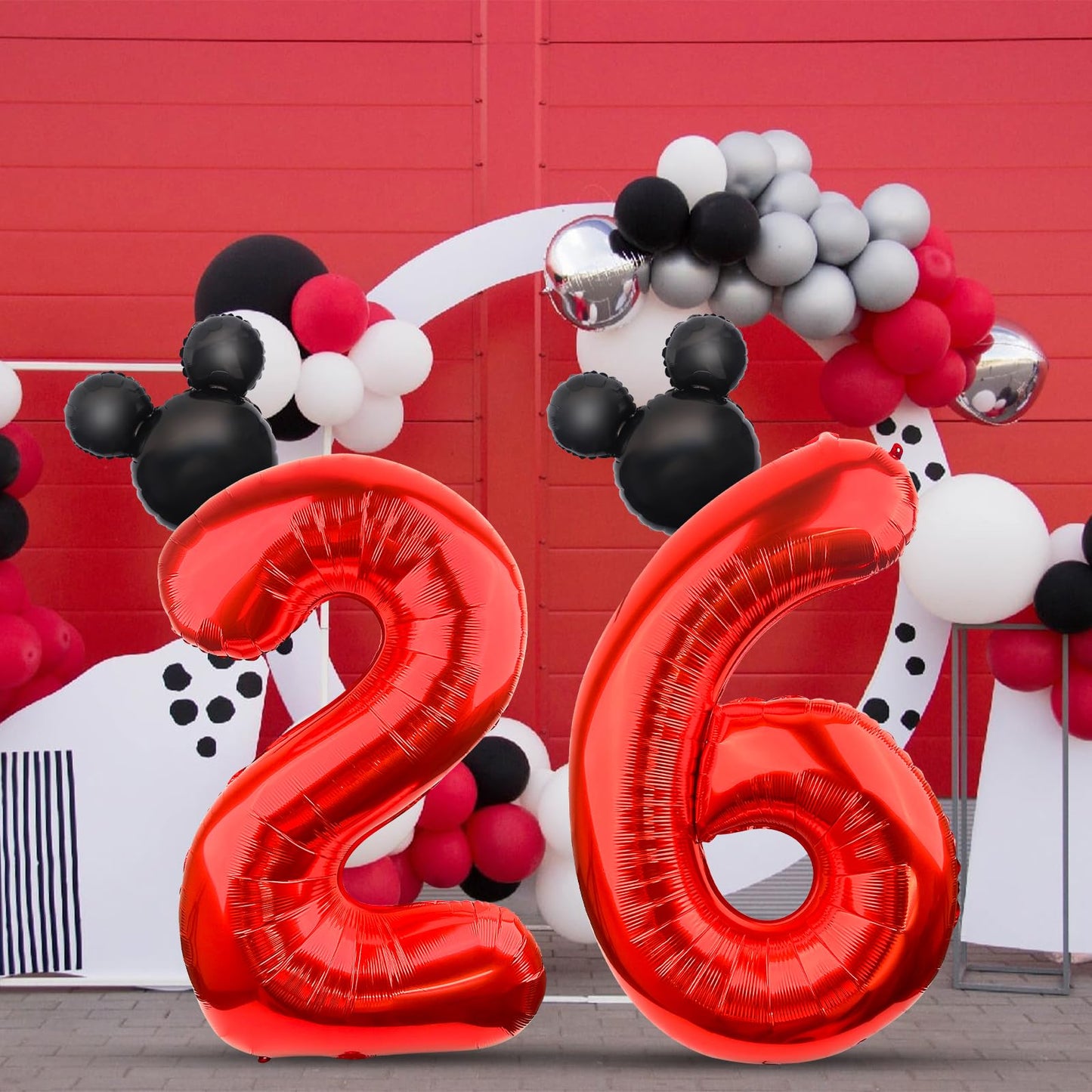 Lebery Mouse Number 6 Balloon 40 Inch Red Number 6 Balloon Mini Mouse Head Balloon For 6Th Birthday Party, Black Red Large Number 6 Foil Balloon For Baby Shower Anniversary Supplies Decorations
