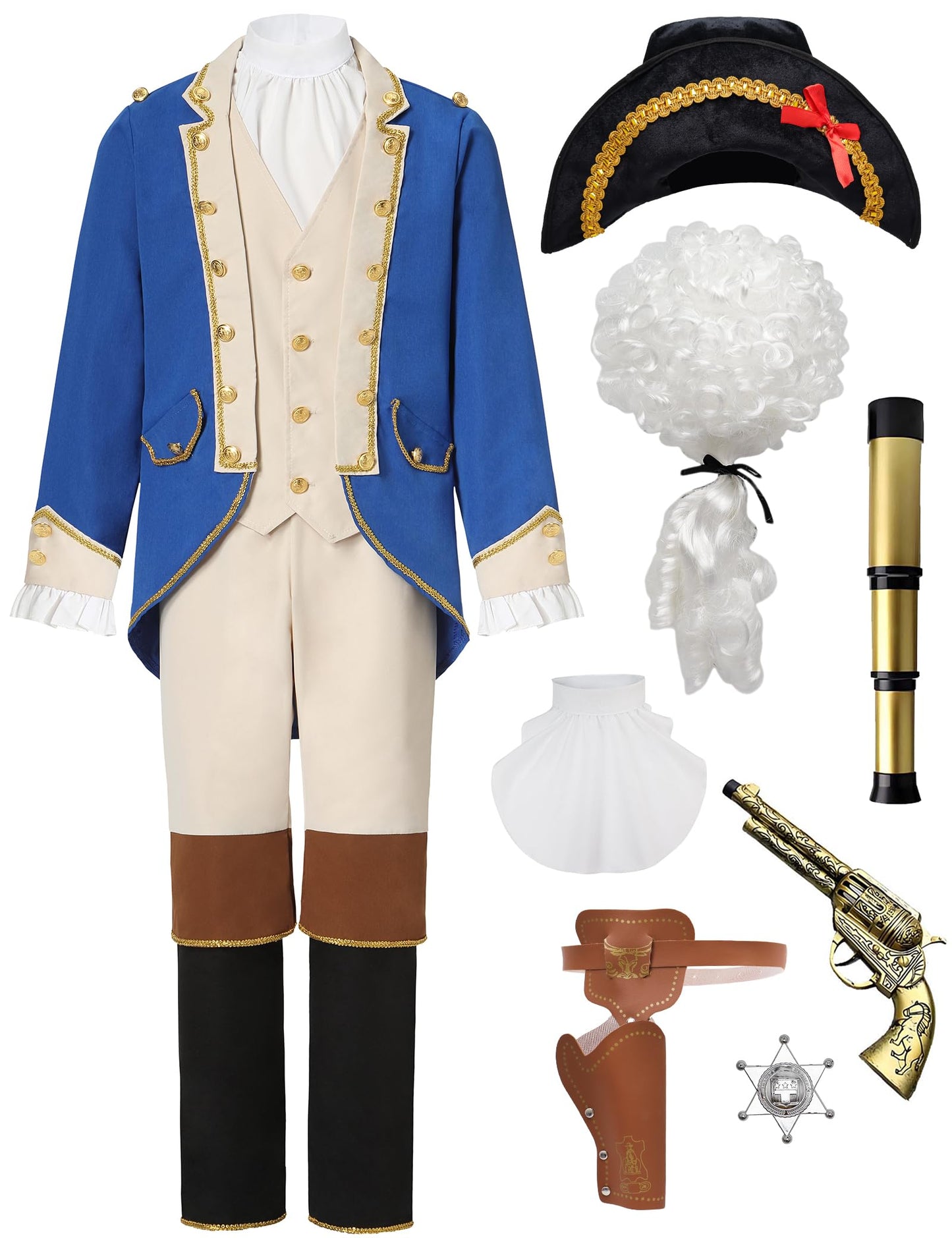 Aicoaub George Washington Costume Boys Colonial Patriot Revolutionary War Founding Father Hamilton Costume Kids Boys
