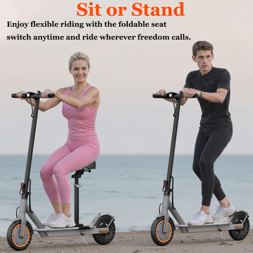 Electric Scooter with Seat Folding E Scooter for mature-themeds 8.5 Tires 350W Motor 19MPH 21 Miles Long Range Commuter Sit Down Escooter for Teens Portable E-Scooter with APP Dual Brake Phone Holder