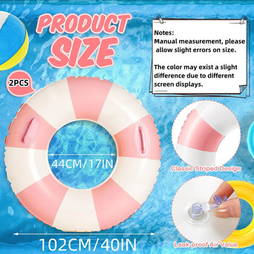 2PCS Pool Floats for mature-themed Striped Swim Ring Pool Floaties Inflatable Swimming Pool Raft Party Water Summer Beach Lounger Float Party Supplies (120#Multi Stripe 2)