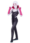 Marvel Spider-Gwen Official Youth Zentai Halloween Costume - Hooded Spandex Jumpsuit with Printed Design and Pull On Spandex Mask (Large) Multi