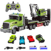 Fistone RC Semi Truck & Excavator Toy Set, 1:12 RC Semi-Trailer Truck with Sound and Lights, 2.4Ghz Remote Control Flatbed Truck