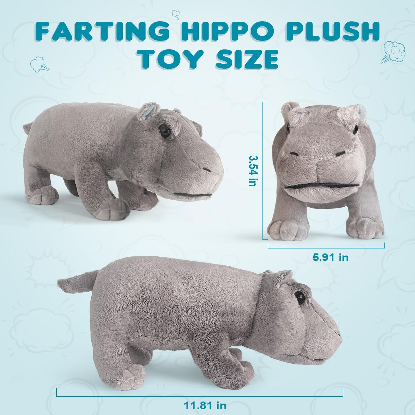 Hippo Plush Toy, Farting Plush Toy, Funny And Funny Animal Plush Toys, Lively Atmosphere Toys, Interesting Gifts For Kid And Col