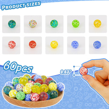 Lovestown 60Pcs Colorful Glass Marbles, 5/8Inch Mixed Color Marbles Glass Marbles For Kids Marlbes Games Retro Toys Vase Fillers