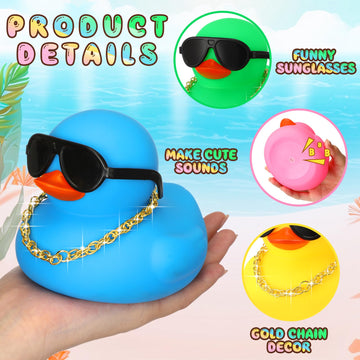 RoundFunny 10 Sets Jumbo Rubber Ducks with Sunglasses 5 Inch Giant Squeaky Rubber Ducks Big Floating Bathtub Toys for Shower Bir