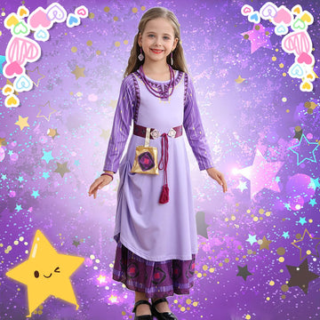 Itvti Wish Asha Costume For Girls Princess Halloween Christmas Dress Purple Cosplay Outfit, 5-6 Years(Tag 130)