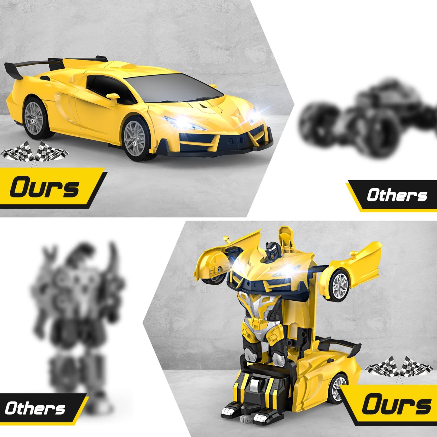 Qumcou Remote Control Car, Transform Robot RC Cars with Cool Headlights, 2.4Ghz Kids Toys Car with 360 Degree Rotation and One-B