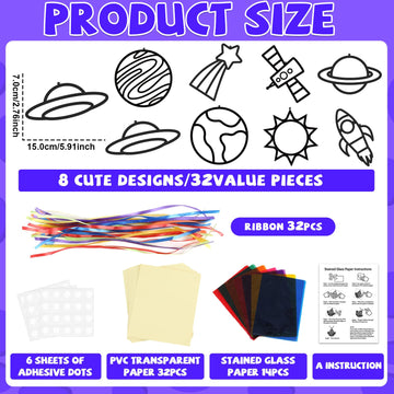 Lonfliness 32 Sets Solar System Suncatchers Crafts Kit DIY Outer Space Window Stained Glass Effect Paper Planet Home School Clas