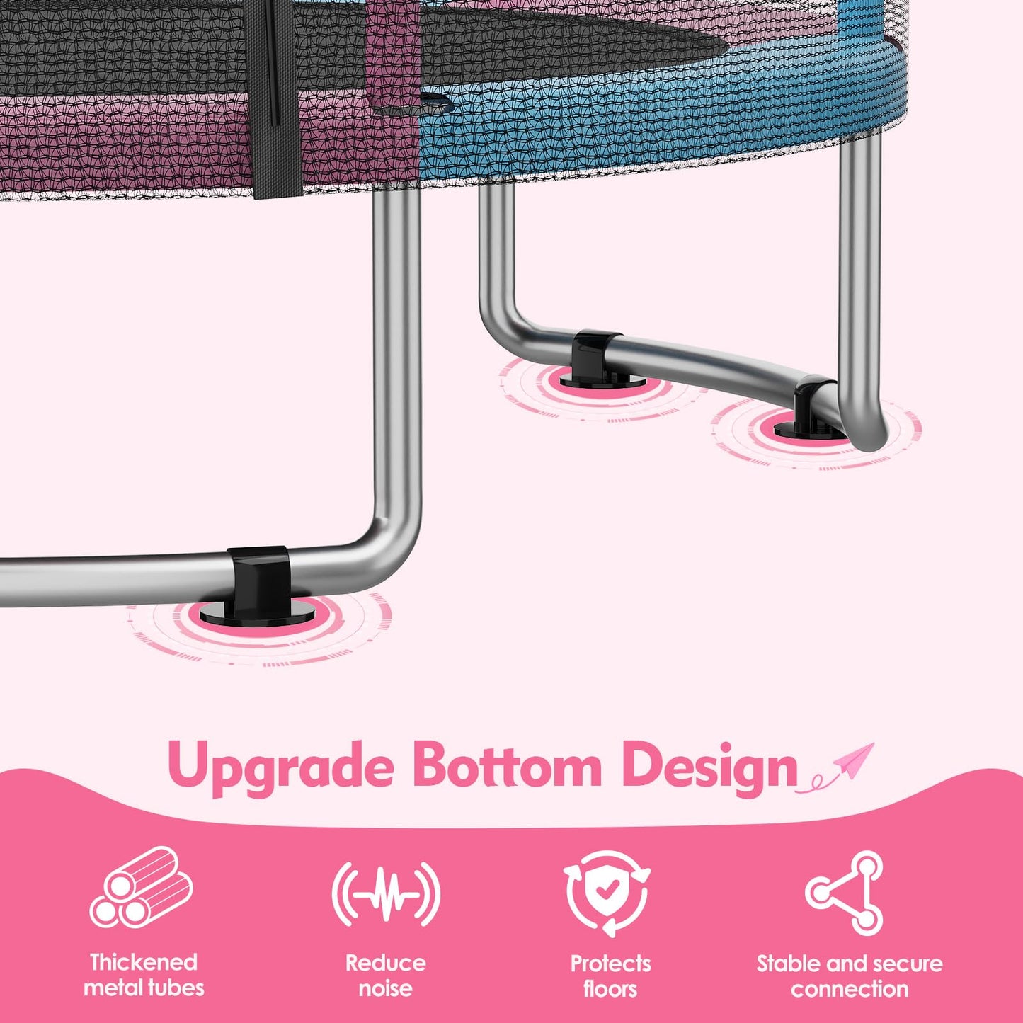 LotFun 60" Trampoline for Kids - 5 FT with Enclosure, Basketball Hoop, 440 LBS Capacity, Adjustable Height, Pink-Blue