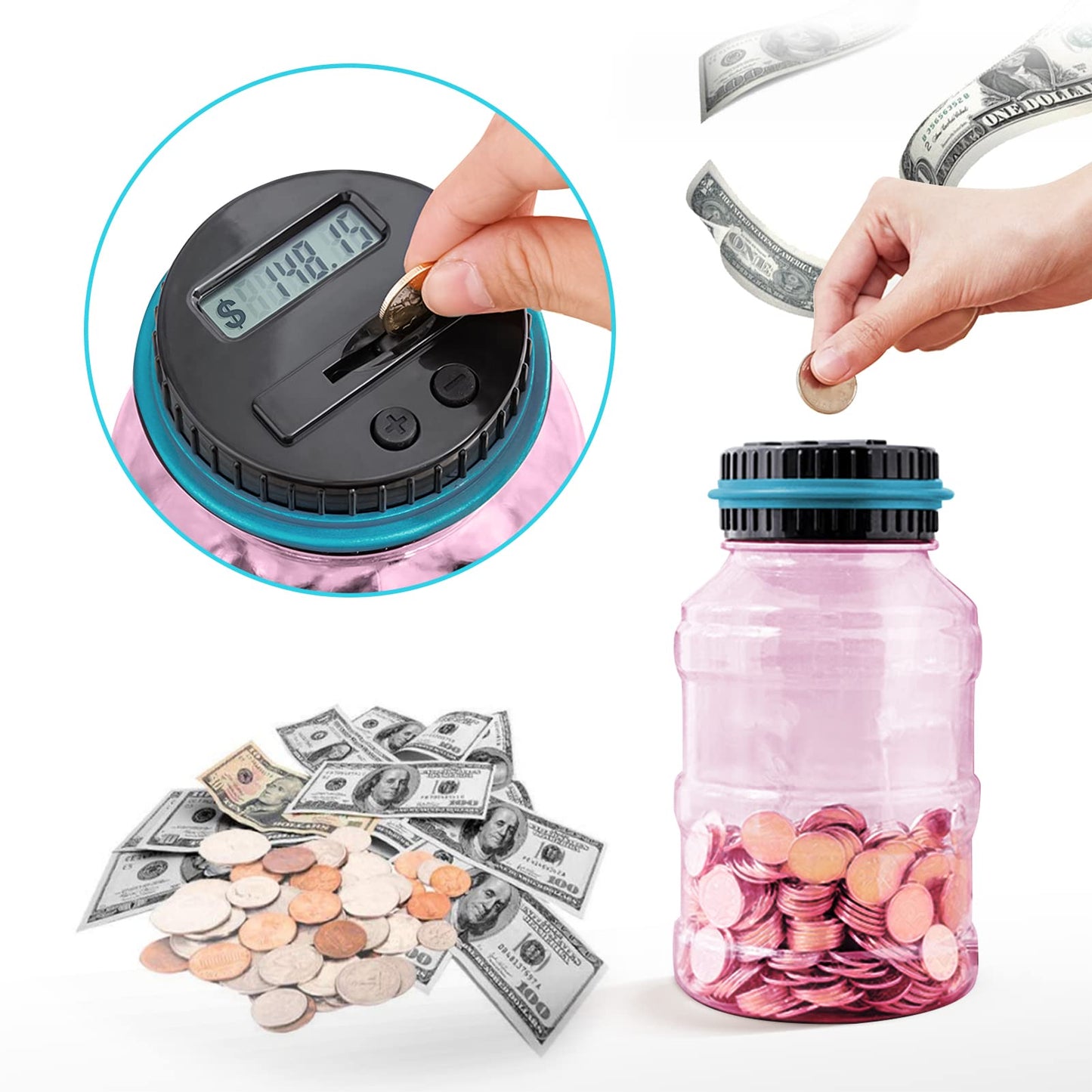 Large Piggy Bank For Adults Kids, Vcertcpl Digital Coin Counting Bank With 1.8L Capacity, Great Coin Bank Money Jar For Adults K