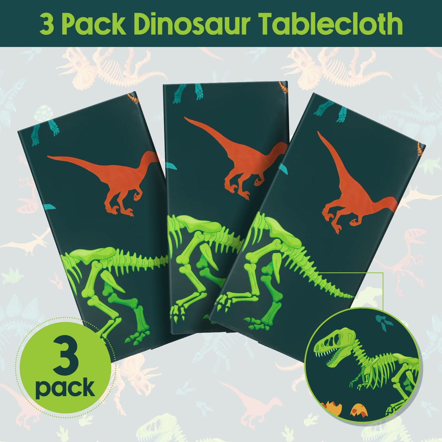 Tudomro 3 Pieces Dinosaur Plastic Party Tablecloth Dinosaur Birthday Table Cover Decorations Disposable Dinosaur Table Cover For