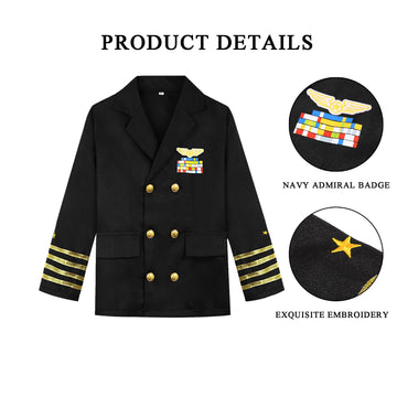 CIFITERY Navy Admiral Costume for Kids Ship Captain Uniform for Boys Halloween Dress Up Career Day Birthday Gifts