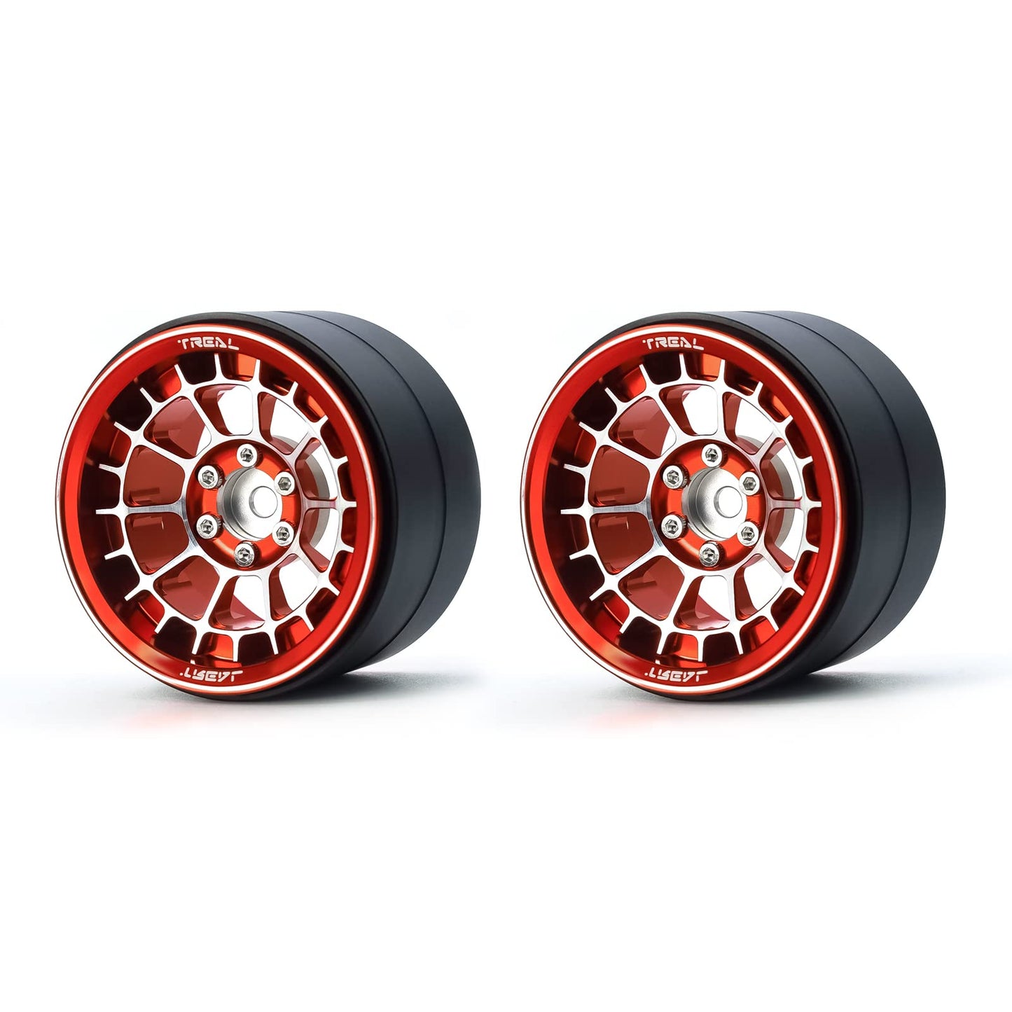 Treal Aluminium 2.2 Beadlock Wheels Rims(2) pcs Fit RC Crawler Mud Truck 2.2 Tires (Red)
