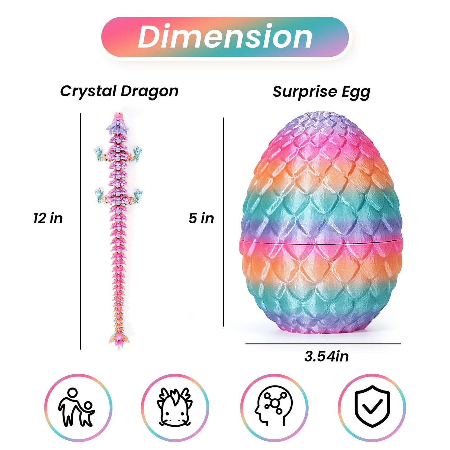 Tboline 3D Printed Dragon Egg, 3D Printer Full Articulated Crystal Animal Fidget Toy, Surprise Easter Mythical Pieces Dragon Toy