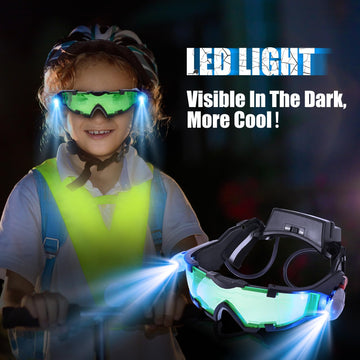 Allomn Spy Night Vision Goggles With Flip-Out, Adjustable Kids Led Night Green Lens Glasses For Hunting Racing Bicycling, Skying To Protect Eyes