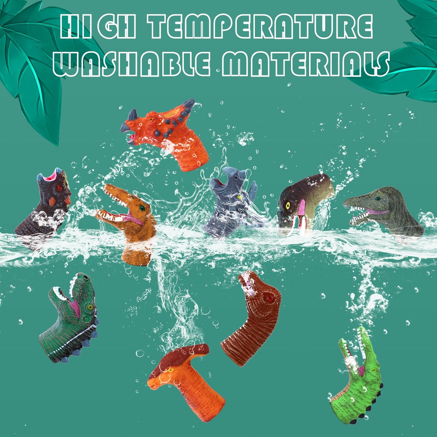 10Pcs Dinosaur Finger Puppets, Dinosaur Birthday Party Decorations Supplies Finger, Rubber Finger Puppets, Bath Finger Puppets B