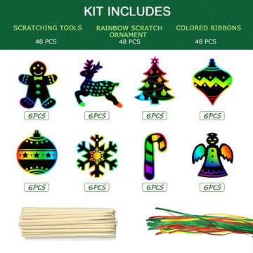 ORIENTAL CHERRY Christmas Scratch Crafts Arts, 48 DIY Rainbow Scratch Art Bulk Cards, Rainbow Scratch Paper Supplies Toys for 3-