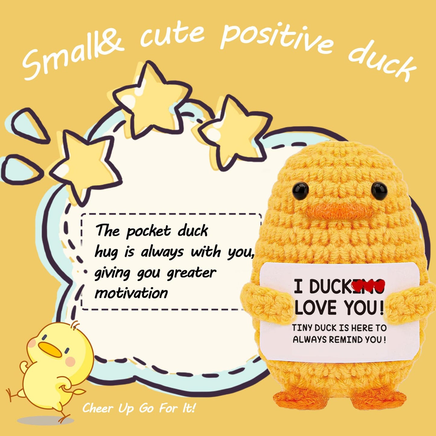 Stocking Stuffers for Women Men Teens Christmas Essentials White Elephant Gifts Inspirational Crochet Duck Anniversary Cute Handmade Knitted Duck Toy with Positive Card Cheering I Love You Gift