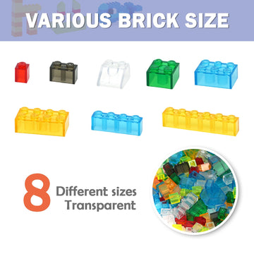 300 Pieces Transparent Clear Bricks Parts Pack, Classic Creative Bulk Blocks Set Blocks In Random Color - Mixed Shape