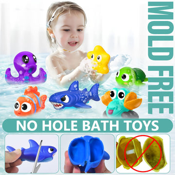 Gzhfmus No Hole Mold Free Baby Bath Toys For Kids Ages 1-3,Water Toys For Babies And Toddlers,Ocean Animal Bath Toys For Bathtub,Shower,Beach, Pool,Water Table,Boys Girls Gifts With Storage Bag