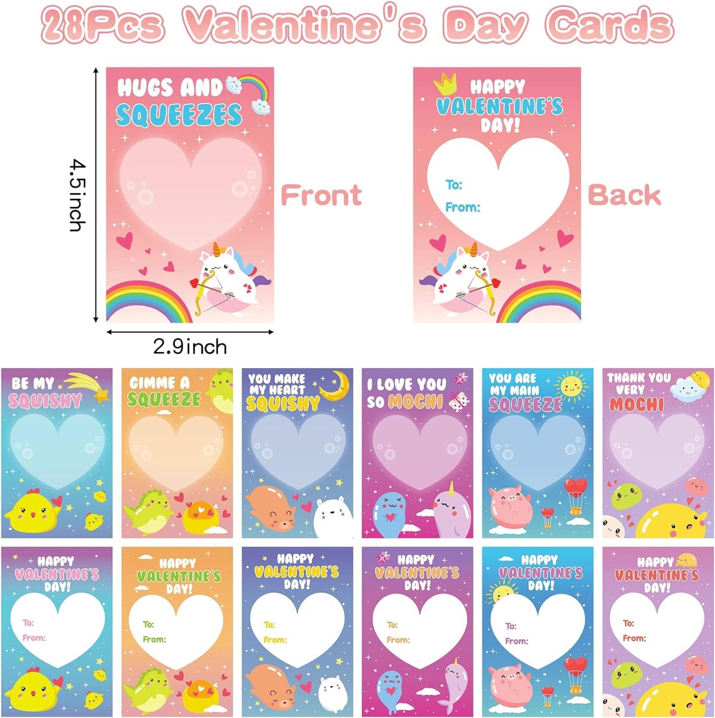 Haooryx Valentine'S Day Cards With Mochi Toys Glow In The Dark Squeeze Mochi Toys Mini Kawaii Animals Stress Relief Anxiety Toys