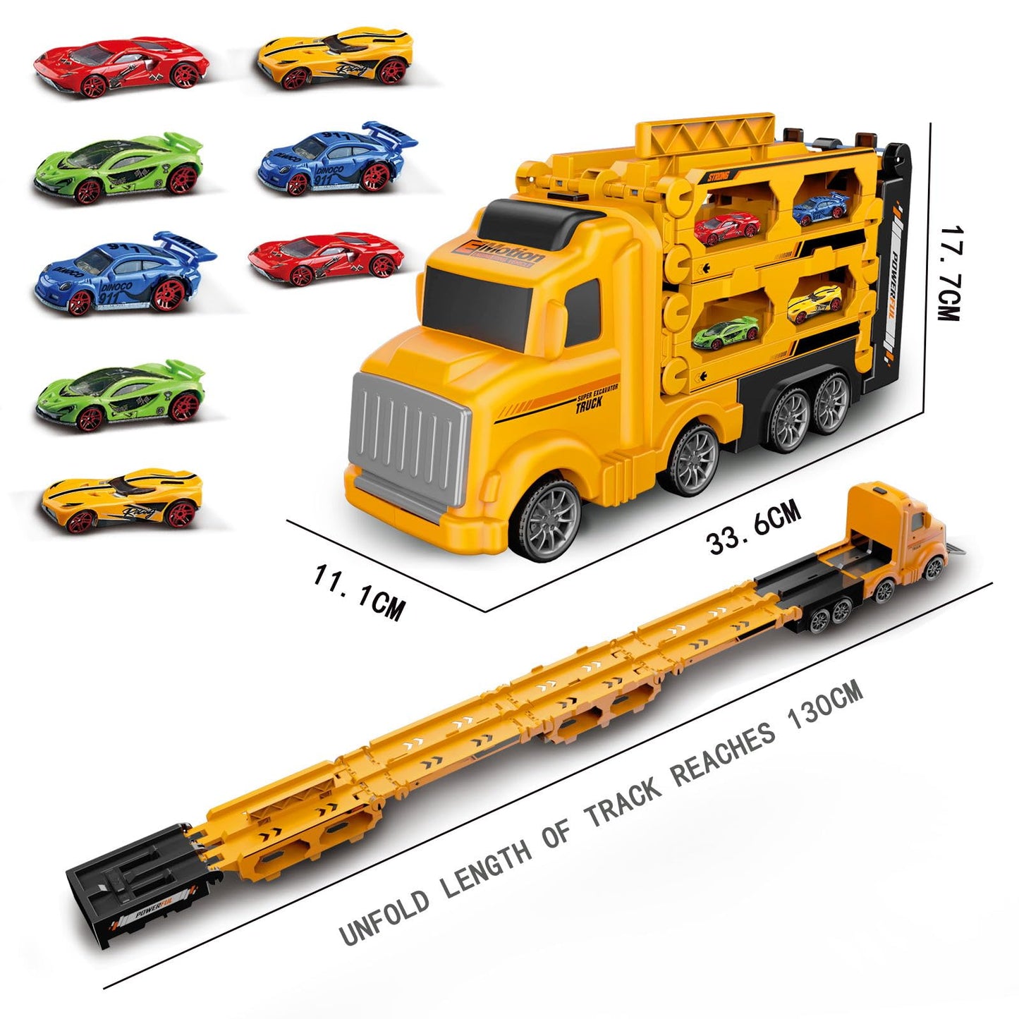 Veslier Race Car Track Toddlers Toys,Race Tracks for Kids with 3 Foldable Layer Car Race Track Playset,Transport Car Carrier & 8