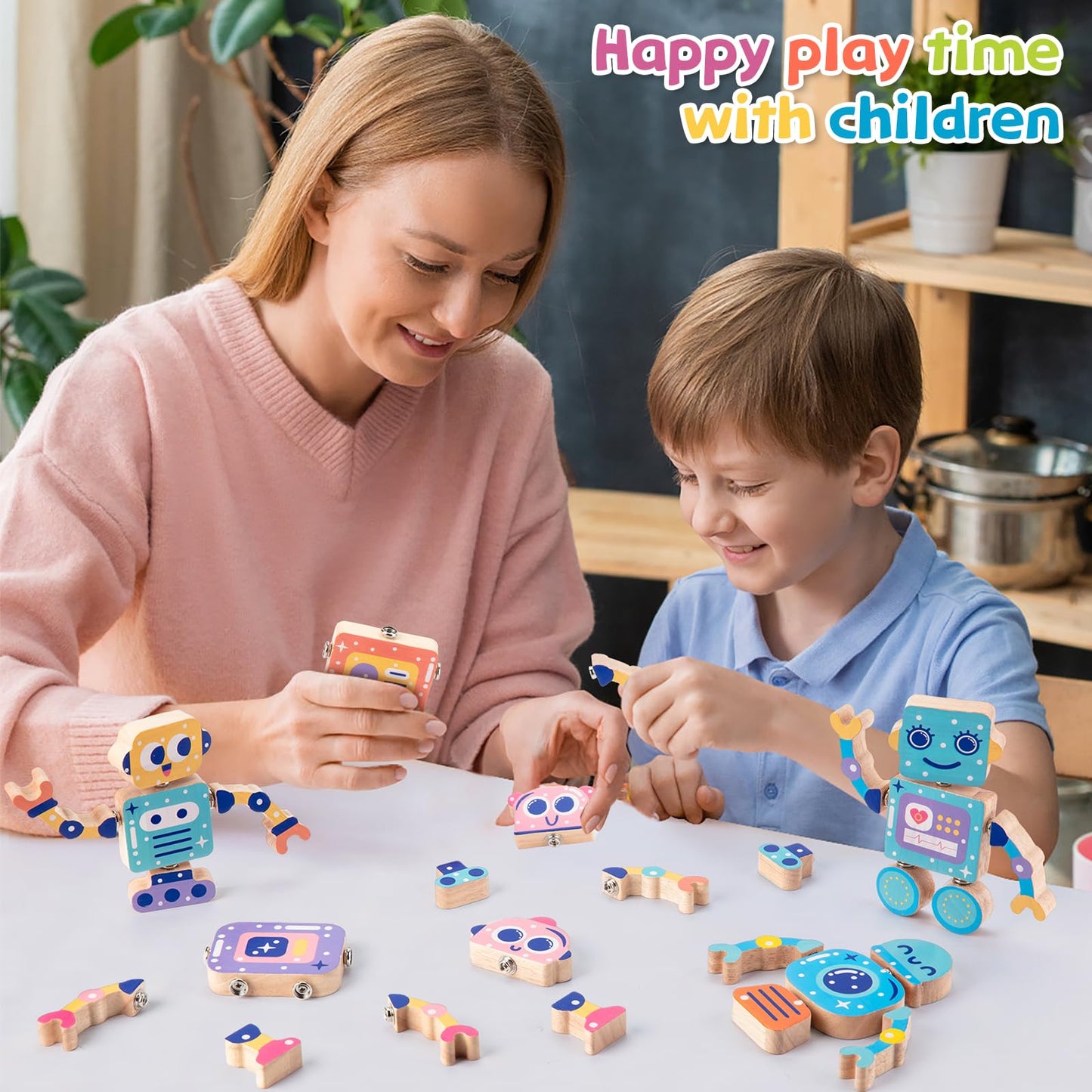 Kodatek Wooden Snap-Together Building Toys, Stem Building Blocks, Take Apart Toys Playset, Fine Motor Skill Montessori Educational Learning Toys Gift For 3 4 5 6 Years Toddlers Kids