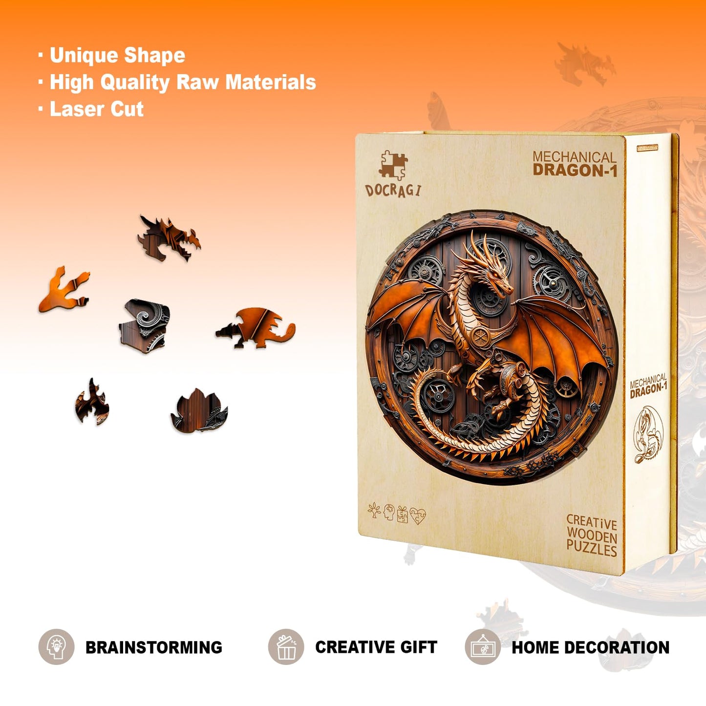 Wooden Dragon Puzzles - Unique Shaped Wooden Jigsaw Puzzles for Adults - Mechanical Dragon Wooden Puzzles - Animal Wooden Puzzle