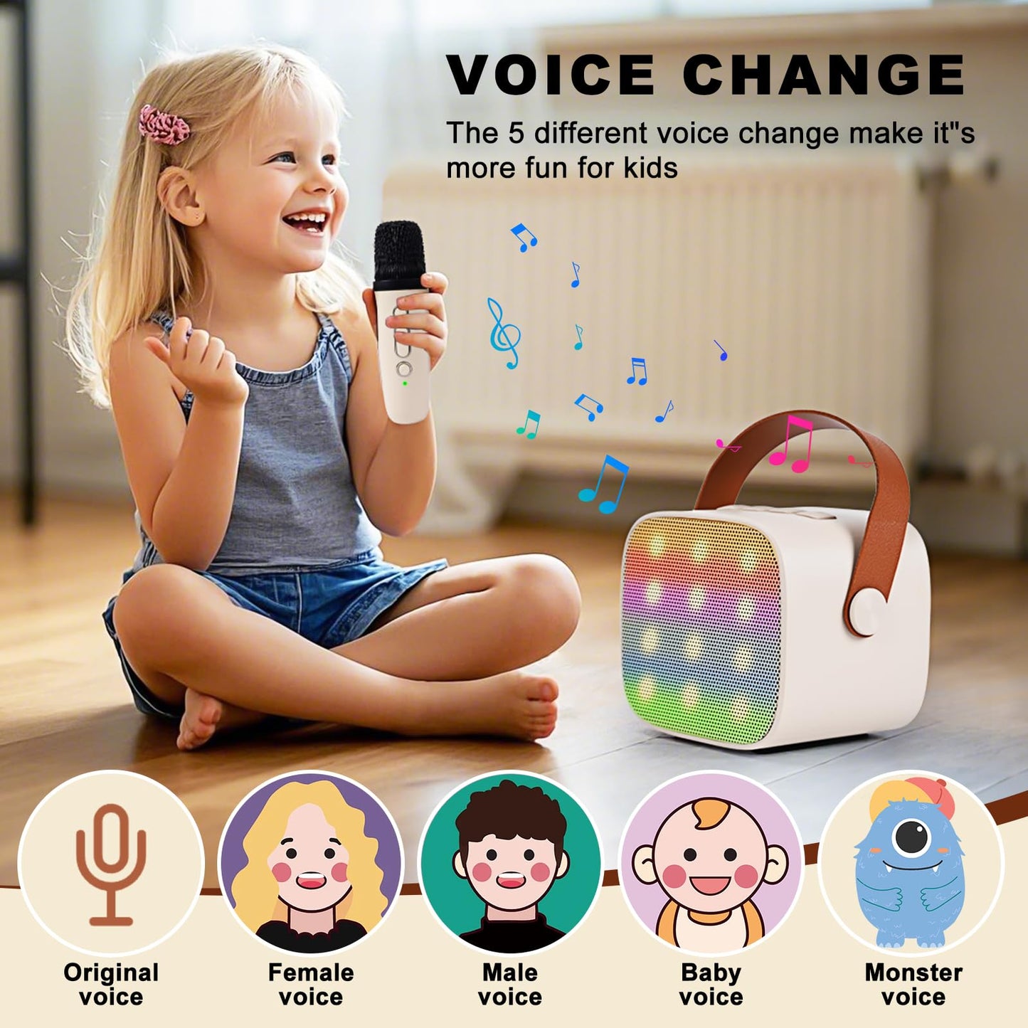 Mini Karaoke Machine - Bluetooth Portable Speaker With 2 Wireless Microphones & Led Lights, Birthday Gift For Girls & Boys Ages