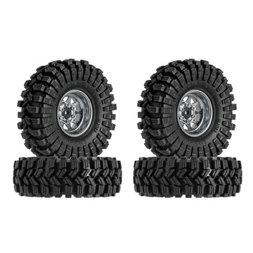 INJORA 1.0 Beadlock Wheel Tires Set -3.78mm Offset Wheel Rims for 1/18 1/24 RC Crawler Car Axial AX24 SCX24 FMS FCX24 TRX4M,Silv