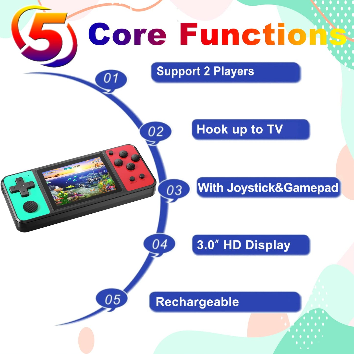 Beico Handheld Game For Kids Adults 3.0'' Large Screen Built In 270 Classic Retro Video Games Seniors Electronic Games Player Bi