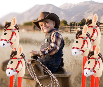 6PCS Inflatable Stick Horse - Pony/Western Cowboy/Horse Baby Shower Birthday Party Decorations Inflatable Horse Head (Red, Brown