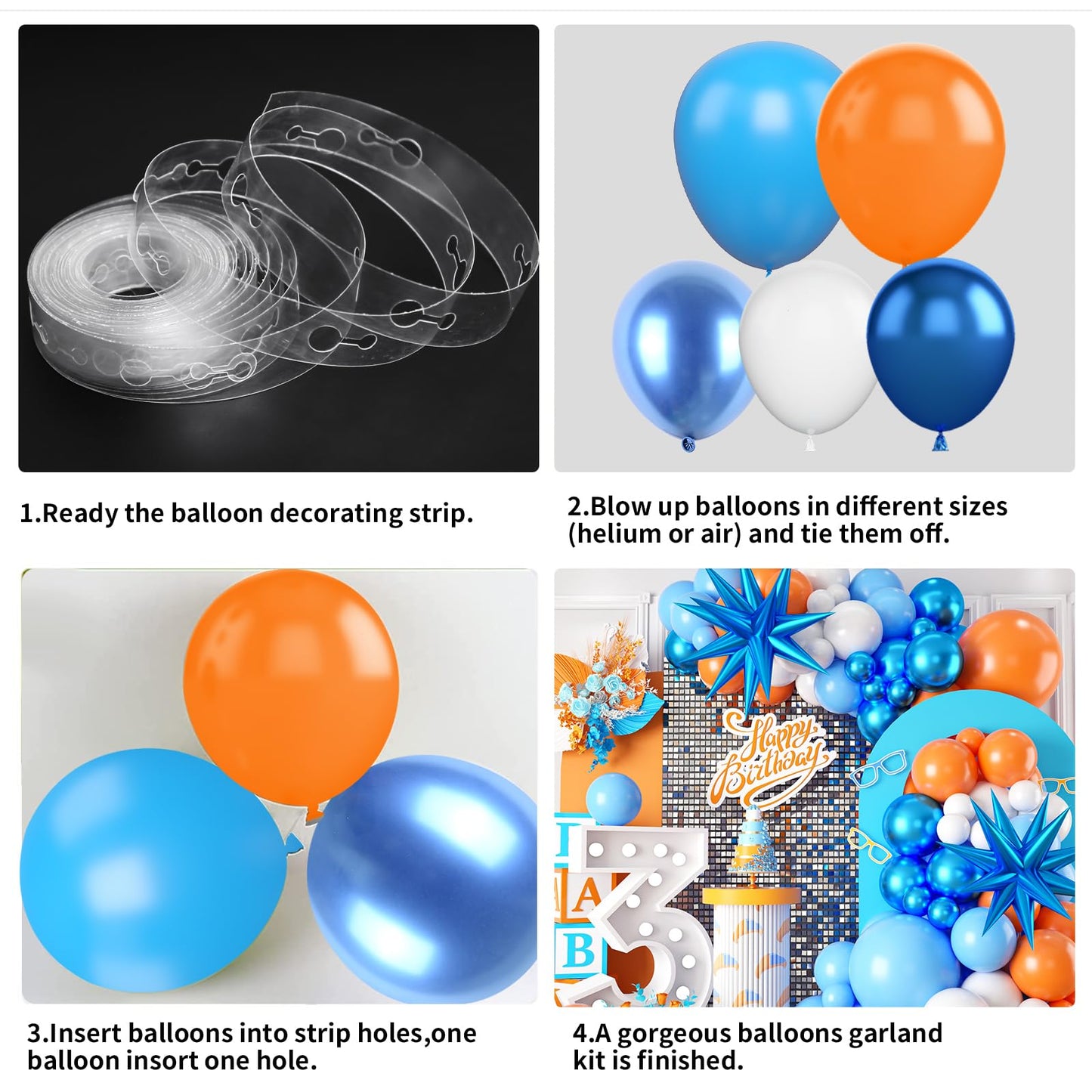 Orange And Blue Balloon Garland Arch Kit,Orange Blue White Balloons With Star Foil Balloons For Birthday Decoration Wedding Baby Shower Engagement Diy Decoration Party Supplies