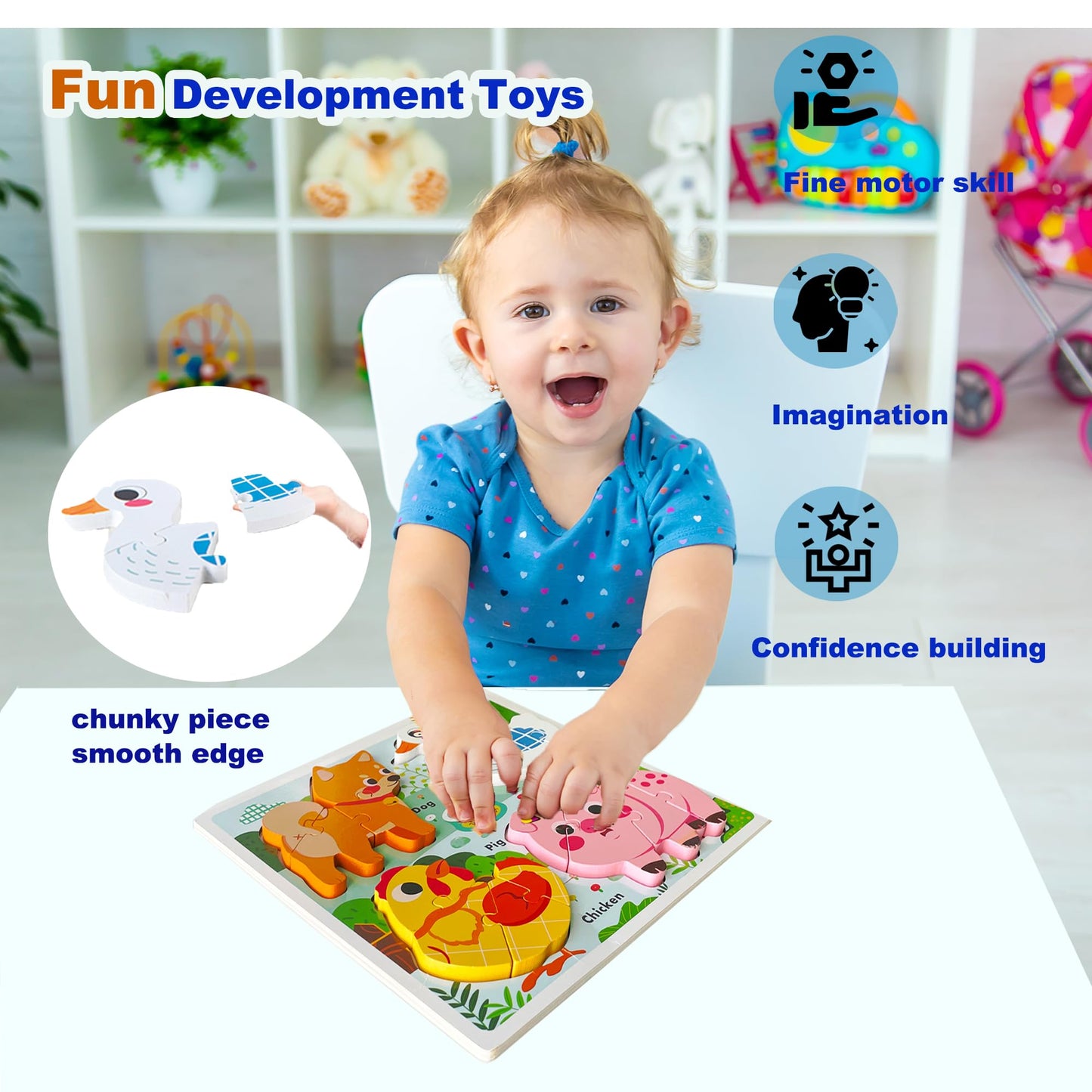 Farm Animal Puzzles For Toddlers 1-3, Kids Gifts For 2 3 Years Old Girls Boys,Wooden Puzzles For Toddlers 2-4, Montessori Toys Learning Educational Toys Ages 2-3