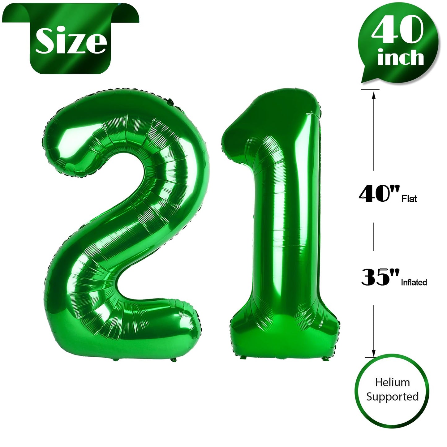 21 Balloon Number, Green Number 21St Birthday Balloons 40 Inch, 21 Or 12 Years Old Green Birthday Decorations For Men Women Him