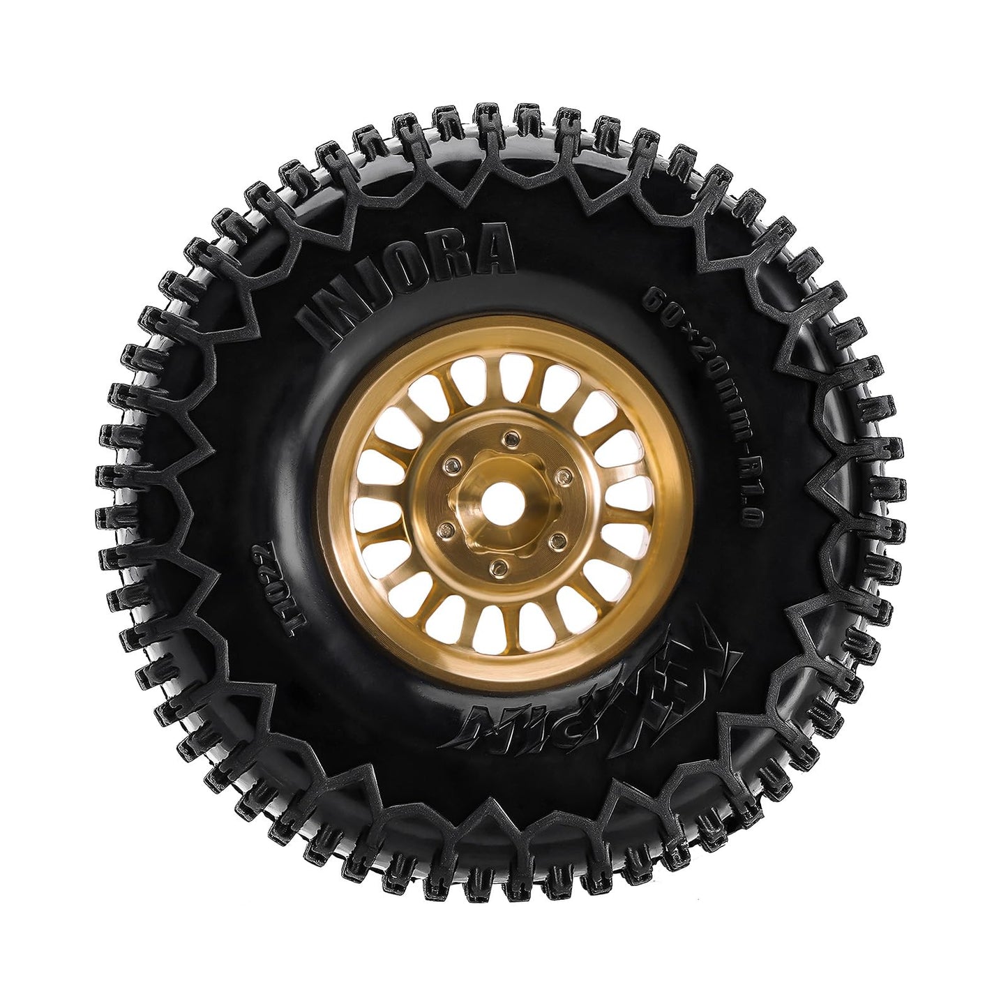 INJORA 1.0 XHX Pin Tires with 1.0 Plus Brass Beadlock Wheels Combo for 1/18 1/24 RC Crawlers Upgrade