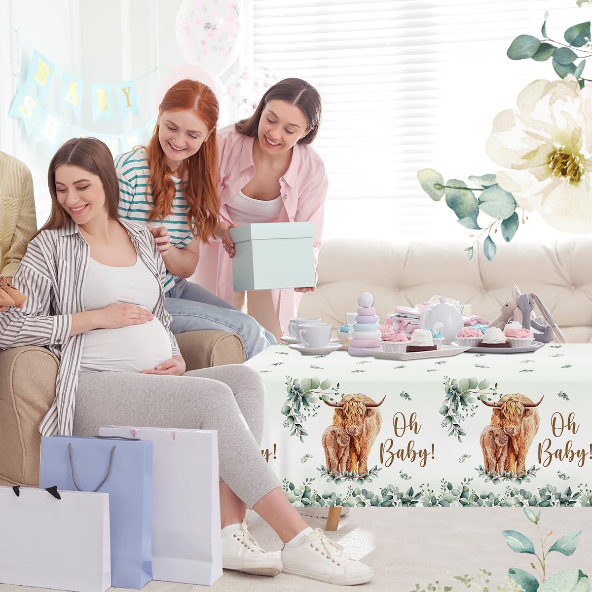 Hakoti Highland Cow Baby Shower Birthday Decorations,3Pack Highland Cow Tablecloth Farm Animal Theme Party Table Cover For Highl