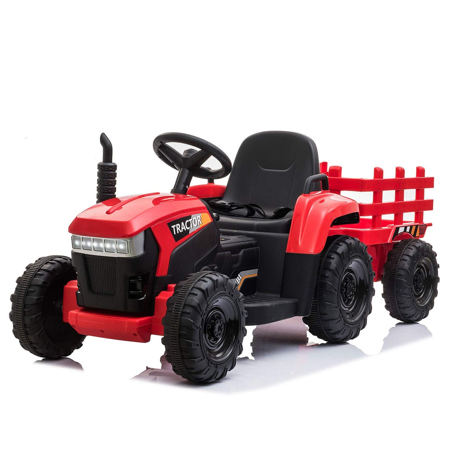 Tobbi 12V Battery-Powered Toy Tractor With Trailer And 35W Dual Motors,3-Gear-Shift Ground Loader Ride On With Led Lights And Usb Audio Functions In Red