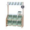 Teamson Kids Little Helper Wooden Farmers Market Stand with Pretend Cash Register and 6 Plastic Storage Bins, Green, TD-13638A-