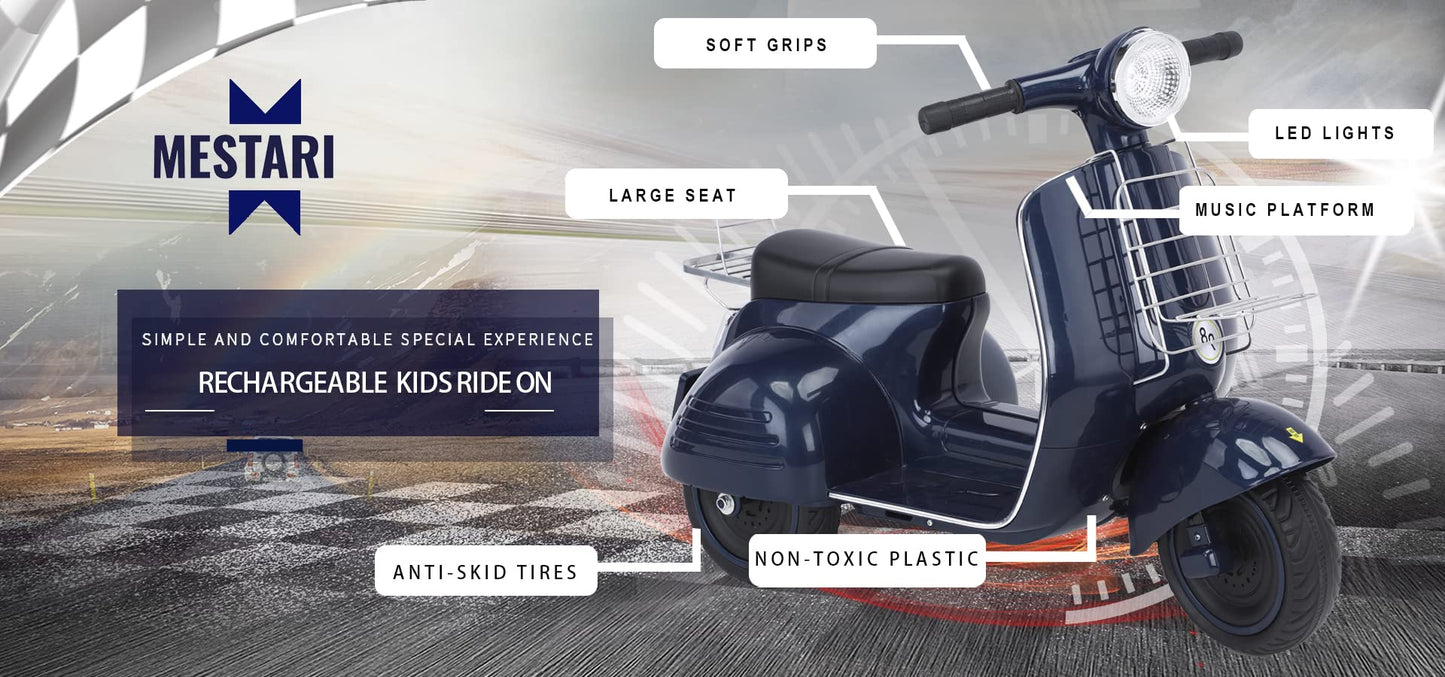 Mestari Kids Ride On Motorcycle 3 Wheels Stable Bike Electric Tricycle Slow Start Forward/Reverse Led Mp3 Horn Music Foot Drive