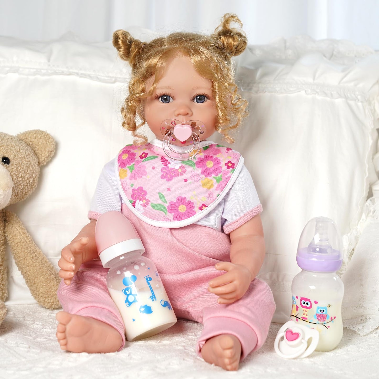 Jizhi 4 Pcs Baby Doll Bottles Set With Magnetic Pacifiers, Baby Doll Accessories For Reborn Baby Doll, Pretend Play Feeding Toy Kids Gift (Pink/Purple)