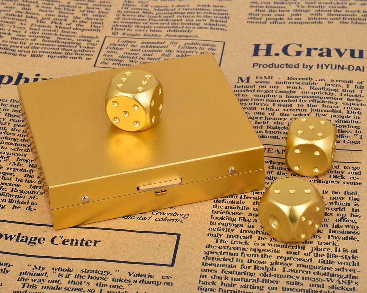 DS.DISTINCTIVE STYLE Aluminum Alloy Dice 5 Pieces 16mm Portable Metal Dices with Case 6 Sided Dice for Party Game (Golden Square